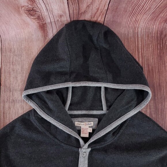 Carbon 2 Cobalt Mens Size Large Gray Thermal Henley Hoodie Sweatshirt Cotton - Picture 3 of 10